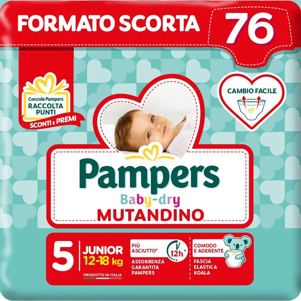Pampers Baby Dry Mutandino junior, 76 pannolini, taglia 5
